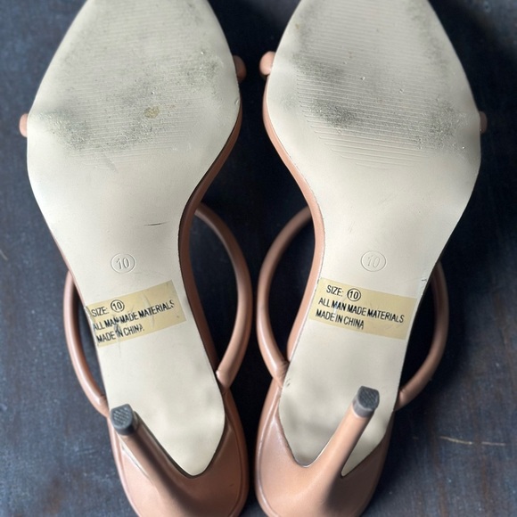 Lulus Theyaa Tan Square-Toe High Heel Sandals Two Straps Dressy Size 10 EUC - Picture 5 of 7
